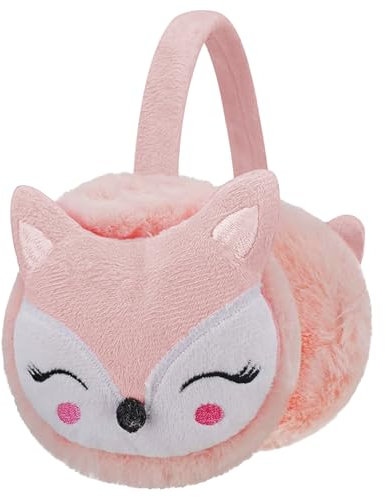 Uoimky Cache-oreilles enfants, Cache-oreilles en Peluche hiver avec bande dessinée motif renard Couvre-Oreille Filles garcon Earmuff Protège D'hiver pour filles pour l'extérieur, Rose