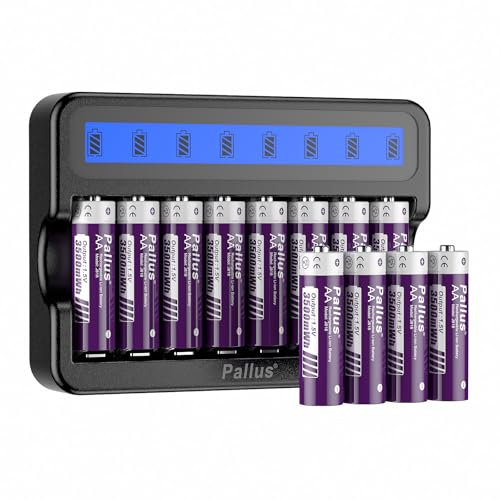 AA Rechargeable Lithium Batteries, High Capacity 3500mWh Double A Battery, with 3H Fast Battery Charger, 1500 Cycles Long-Lasting for Radio, Wireless Mouse, Camera (12 Pack)