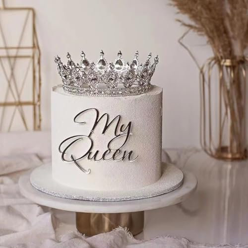 QENWWENG My Queen Acrylic Cake Topper, Silver, 1 pc, Birthday, Anniversary, Metallic