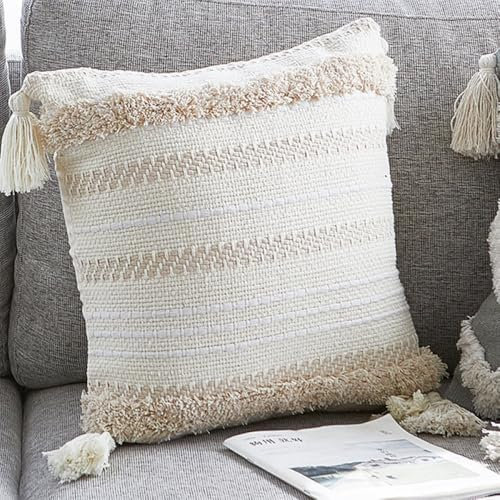 Home Decor Stuhlkissen, Sofa, Sitzkissen, getuftete Quaste, Grau-Weiß, 45 x 45 cm, 2 Stück