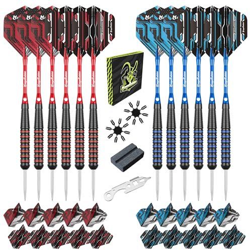 MageRabbit Dartpfeile mit Metallspitze 12pcs,20g Profi Steeldarts 12 Aluminium Schaft mit 24 Flights+Dart Zubehör,Stahlspitzen-Set