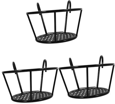 OFFSCH 3pièces Support De Pot Suspendu Fer Pour Balustrade Étagère à Fleurs Décorative Pour Jardin Et Balcon Noir