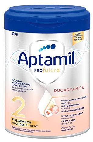 Aptamil Profutura DUOADVANCE 2 – Folgemilch – Baby-Milchpulver – Nach dem 6. Monat – Mit pflanzlichen Ölen und ohne Palmöl – 1 x 800 g (Packung mit 8)