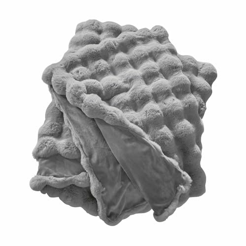 Loberon Plaid Zalina - Superweiches Fellimitat - Unterschiedlich Kuschelige Seiten - Kuscheldecke - Überwurf - Polyester, grau