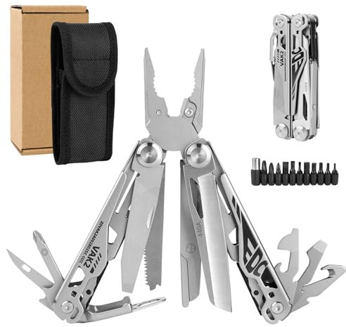 VIPERADE VAK2 - Alicates multifunción, 20 en 1, plegable, multiherramienta con alicates de punta fina, cortador de cables, sierra, limas, abrebotellas, destornillador para exteriores y clip de