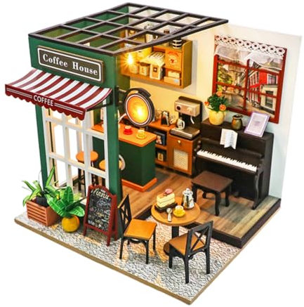 Book Nook Kit mit Miniatur Haus,DIY Puppenhaus Gartenhaus aus Holz Möbeln und LED-Licht,3D Puzzle Booknook Kit für Erwachsene, Modellbausätze für 14 Jahre+ Kreatives Geschenk b0010