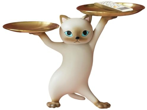 Cat Statue Storage Tray, Resin Cat Statue With Tray, Key Tray For Entryway Table, Animal Sculpture With Tray Storage, Key Bowl Jewelry Tray, Cat Statue Candy Dish For Desk, Resin Cat Sculpture