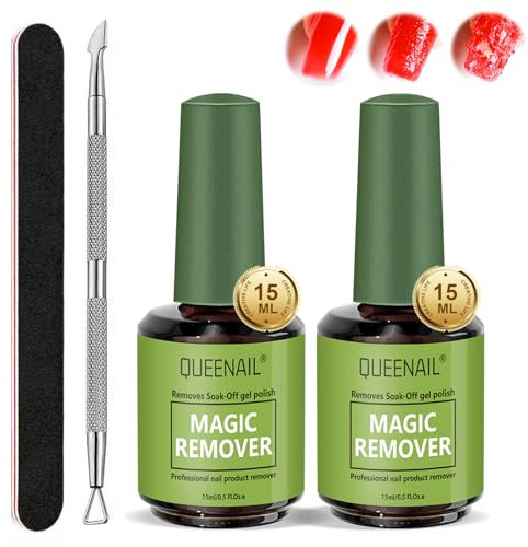 2 PCS 15ml Remover Semipermanente con lima per unghie e Spingi Cuticle, Gel Remover Solvent Per Smalto in 3-5 Minute, Non fa Male alle Unghie,Rimuove Facilmente e Rapidamente