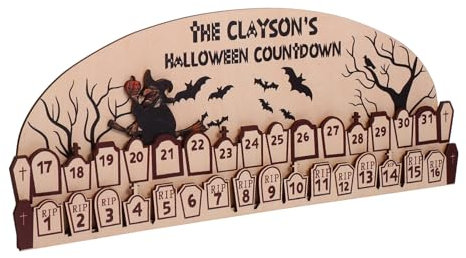 TOYANDONA Holz Adventskalender Halloween Hexe Tischkalender mit Countdown Funktion als Dekoration für Schreibtisch und Kaminwand