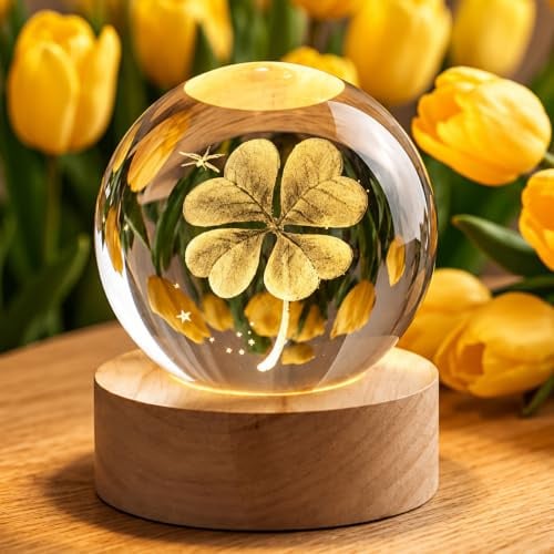 AWARDSEN 60 mm Kleeblatt Glücksbringer Glaskugel Geschenke für Frauen | AWARDSEN Vierblättriger Glücksbringer Kristallkugel Deko Wohnzimmer Glückslicht Glaskugel Geburtstagsgeschenk für Frauen