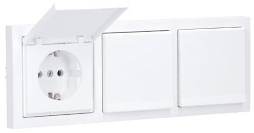 Busch-Jaeger future linear Steckdosen-Set mit Klappdeckel 3-fach | 3× 20 EUK-884 SCHUKO Steckdose mit Klappdeckel + 1× 1723-884K Rahmen