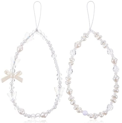Aphumedc Beaded Phone Keychain 2 Pcs Pearl Camera Wrist Strap Cute Bracelet Charms Y2k Lanyard Accessories Women Jewelry Decoration for Wallet Bag Pendants Decor - Beach Style