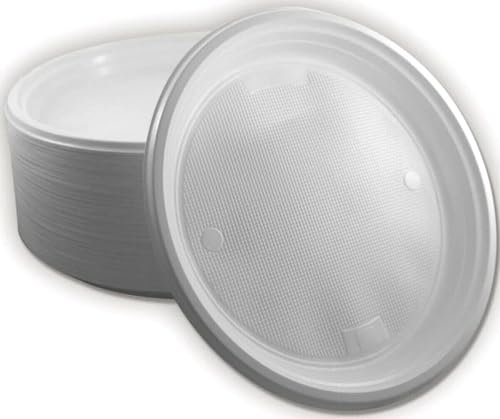 Trendsky 100x Ungeteilt Menüteller Mehrweg Wiederverwendbar Plastikteller Ø 22cm Plastik Geschirrset Teller Kunststoffteller Besteck