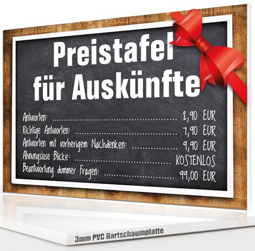 Preistafel für Auskünfte Schild 20x30, Lustiges Spruchschild - Türschild | Lustige Geschenkidee | Wanddeko Spruch lustig, ideales Geburtstagsgeschenk - Lustiges Spruchschild, Partydeko Geschenk (Grau)