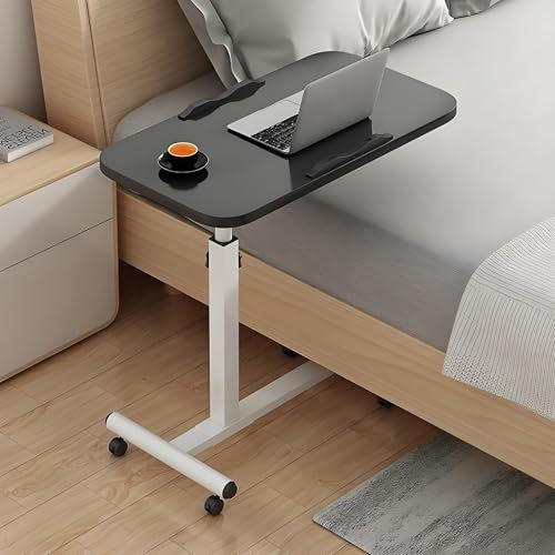 Mesita de noche plegable – Escritorio con ruedas para laptop de altura ajustable para cama/sofá, mesa auxiliar portátil con ruedas, escritorio pequeño de pie para comer, leer y uso en la oficina