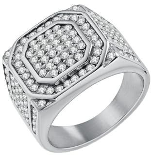 OAKKY Herren Hip Hop Cool 16mm Mehrere Schichten Micro-Pave Zirkon Iced Out Ring Edelstahl Glänzend Full CZ Bling Schwer Aussage Band Silber Größe 68 (21.6)