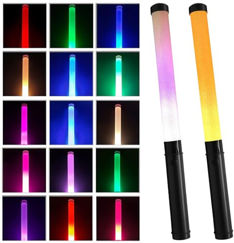 WIYETY 2 Stück LED Leuchtstabe: 15 Farben Leuchtstäbe Partyzubehör, Leuchtwedel Party Set, LED Leuchtstäbe Konzert, Knicklichter Bunte für Weihnachten, Party, Konzert, Hochzeit, Schwarz