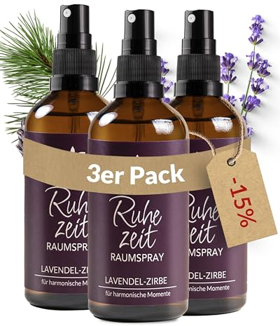 Heldengrün® Kissenspray „Ruhezeit“ [MIT BIO-ÖL] Zirbe & Lavendel 3x100 ml | Zum Einschlafen · für Kopfkissen & Bettwäsche · Zirbe aus Tiroler Wildwuchs · Dermatologisch getestet · Deutsches Startup