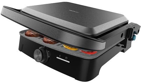 Cecotec Rock'nGrill 2000 Elektrogrill mit offenem Grill, 2000W, Öffnung 180°, Antihaftbeschichtung, schwimmende Platte, Fettauffang, vertikale Lagerung, einstellbare Temperatur, 279x229 mm