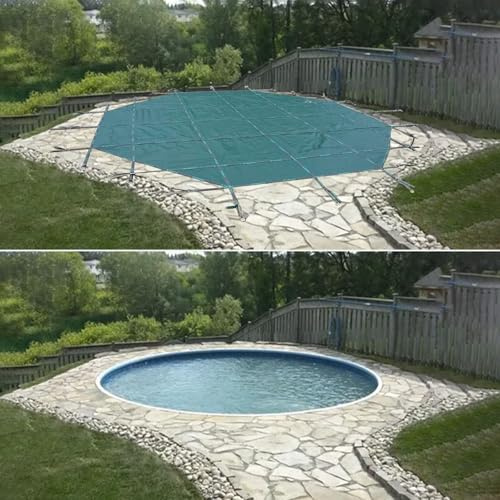 CHZDPP Poolabdeckung Rund Unterirdische Poolabdeckungen mit Verankerungen für Beton oder Holz, Winter-Pool-Sicherheitsabdeckung, dreifach vernäht und verstärkte Kanten(for Concrete,32ft/975cm)
