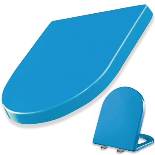 Giural Abattant WC Forme D, 36 * 46Cm Cuvette Toilette avec Frein De Chute, Lunette WC avec Charnière Réglable À 360°, PP Lunette De Toilette,Bleu