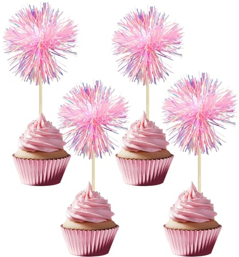 30 Pièces Décorations de cupcakes en forme de feux d'artifice en aluminium, cake topper personnalisé, décorations de gâteaux à paillettes pour cupcakes, cocktail, mariage, birthday decorations