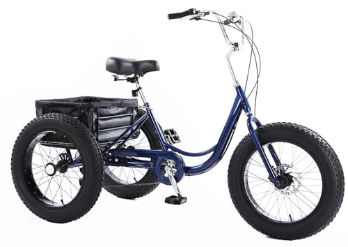 Generisch Dreirad Mit 4-Zoll-Fatbike-Reifen, 20 Zoll, 7 Gänge, Doppelscheibenbremse, for Senioren, Geräumigem Einkaufskorb(A)