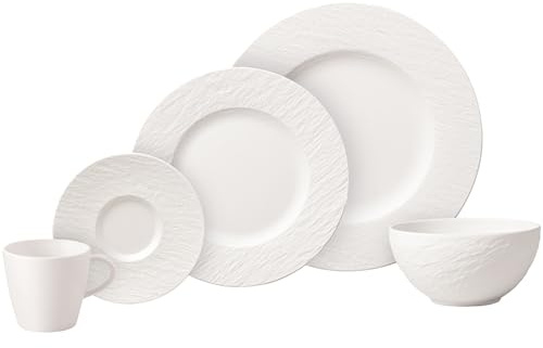 Villeroy & Boch – Manufacture Rock Blanc Kombi-Set, 20 Tlg., Geschirr Set Für 4 Personen, Premium Porzellan, Weiß