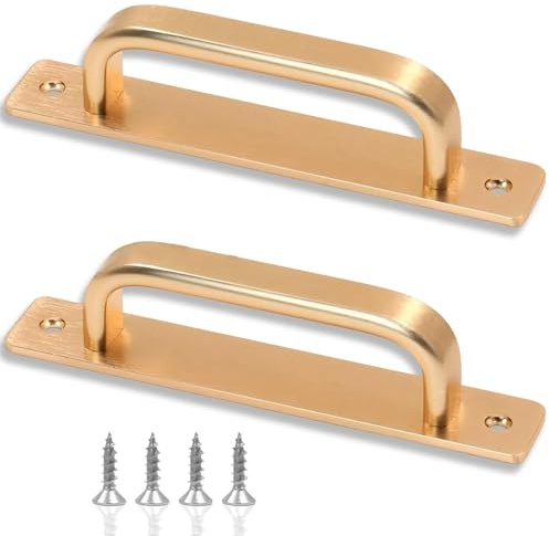 XBAIPIN Juego 2 tiradores puerta corredera 180 mm, aleación aluminio dorado | forma C con tornillos para armarios, muebles, puertas interiores y exteriores