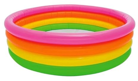rightclick Four-Ring Sunset Glow Pool, Inflatable Family Pool 5.5ft Round Kids & Adults Paddling Pool, Inflatable Swimming Pool, 4-Ring Rainbow Coloured Durable Garden Round Summer Pool for Toddlers.
