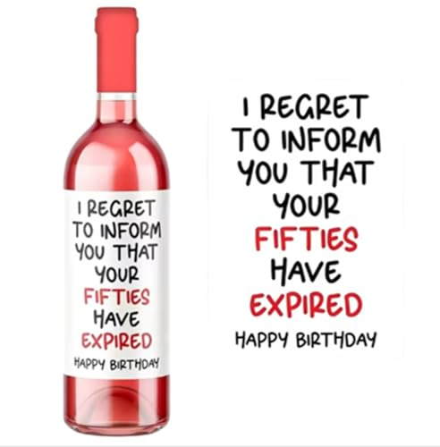 Funny 50's Have Expired Happy Birthday Wine Bottle Label Sticker for Best Friend Special Friends Joke 60th Sixtieth Birthday (1 Sticker)