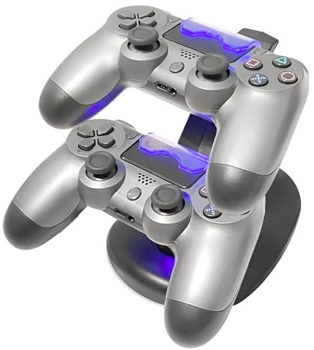 Eaxus® Controller Ladestation Geeignet für PS4 - Aufladestation mit LED Beleuchtung & USB Kompatibel mit Playstation 4, Schwarz