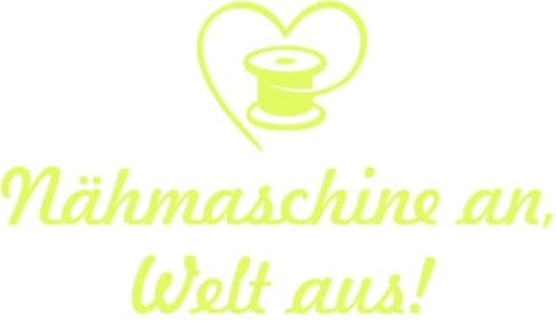 CLICKANDPRINT Aufkleber » Nähmaschine an, Welt aus, 300x74,3cm, Neon Gelb • Dekoaufkleber/Autoaufkleber/Sticker/Decal/Vinyl