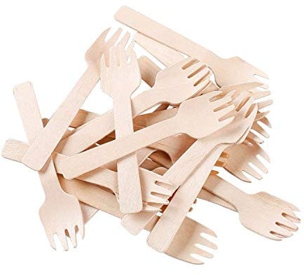 Gmark 4 Mini Wooden Spork 100 ct, Biodegradable Compostable Birchwood Fork Spoon 2-in-1 Utensil (100pcs/bag) GM1058A