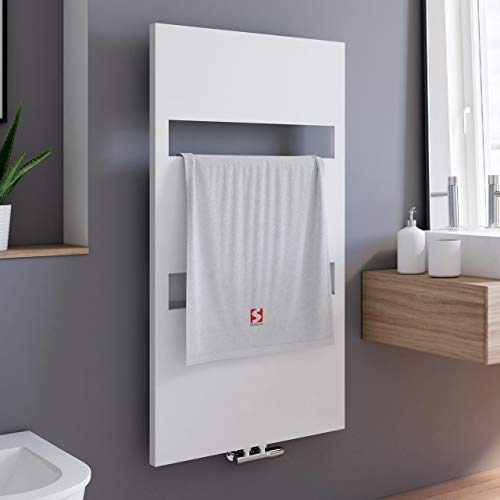 Schulte Bad-Heizkörper Turin, 114 x 60 cm, 438 Watt Leistung, Mittelanschluss und beidseitig von unten, Alpinweiß, Handtuchhalter-Funktion, EP113560 04