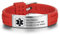 Grand Made Kostenlose Gravur 9 Zoll Silikon Einstellbare Medizinische ID Armbänder für Männer Frauen Kinder - Wasserdichte Edelstahl Gummi Alert Sport Emergency (Red & Silver 1)