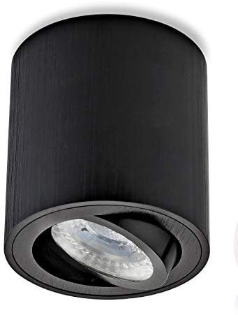 Sweet Led Aufbaustrahler GU10 aus Aluminium - Deckenspots 7W 3000K Strahler warmweiß 230V - Aufbauspot in Rund - Deckenleuchte schwarz gebürstet Aufputz Spot schwenkbar