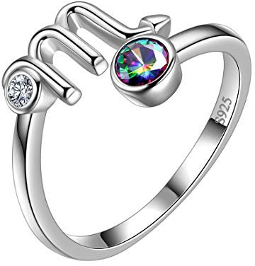 Aurora Tears Skorpion Ring Zodiac verstellbare Ringe 925 Sterling Splitter Mystic Rainbow Topaz Konstellation offener Ring Horoskop Schmuck Geschenk für Frauen und Mädchen DR0087O