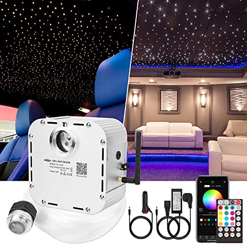 CHINLY Bluetooth 32W RGBW Twinkle LED Fiber Optic Star Deckenleuchten Kit APP/Fernbedienung Gemischt 710 Stück*(0,75+1,0+1,5+2,0mm)*4m+10 Kristalle für Zuhause/Auto