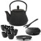 kleine asiatische gusseiserne Teekanne Set 0.8 Liter & Edelstahl Tee-Filter Sieb-Einsatz für losen Tee & Untersetzer & Stövchen & Deckelheber & 6 Guss Teebecher