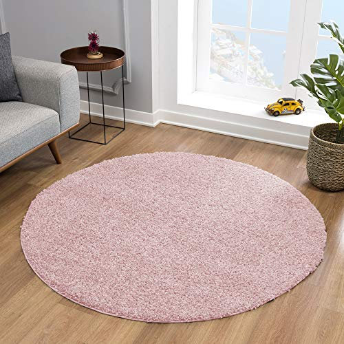Impression Teppich Rund - Perfect Teppiche fürs Wohnzimmer, Flur, Schlafzimmer, Kinderzimmer, Babyzimmer - Hochwertiger Öko-Tex Zertifizierter Flächenteppich - Solid Color Hellrosa - 80 cm Rund