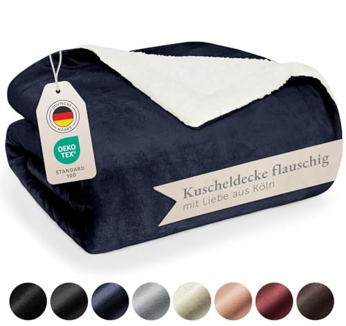 Blumtal Fleecedecke, 220 x 240 cm, Oeko-TEX®-Zertifiziert, Sherpa-Fleece-Decke, hochwertig, weich, warm, flauschig, dunkelblau