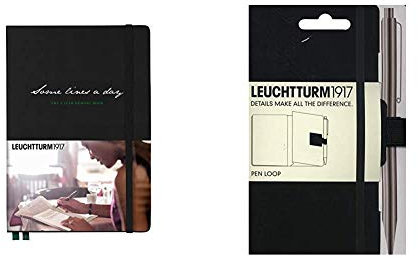 Leuchtturm1917 343552 Some Lines a Day - Das Fünfjahresbuch (Medium, A5) schwarz & 304637 Pen Loop (Stiftschlaufe), selbstklebend, Schwarz