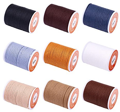 Cheriswelry 9 rotoli di filo di poliestere cerato rotondo da 1 mm, rivestito in cera, filo intrecciato per perline, con bobina, per gioielli, bracciali, artigianato, macramè