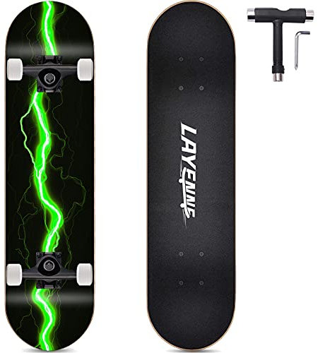LAYENNE Skateboard Blitz, 31 x 8 Zoll,8-lagiges Ahornbrett, An beiden Enden symmetrisch geneigt,Geeignet für Jungen, Mädchen, Jugendliche, Straße, Erwachsene, Anfänger-Green
