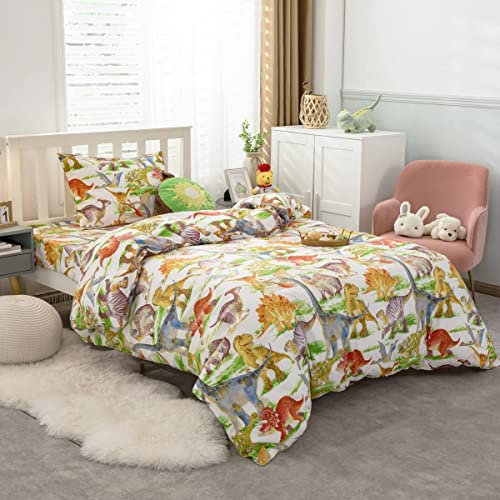 Kinder Steppbett Karikatur Dino Daunendecke 135x200cm Dinosaurier Jungen Winter Sommer Bettdecke für Mädchen Tier 4-Jahreszeiten Microfaser Bettdecke Einzelbett 1 Bettdecke 1 Kissenbezug 80x80cm