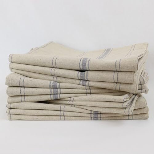 Linandelle - Lot de 12 torchons métis lin coton naturel BRASSERIE - Rouge - 81x55 cm