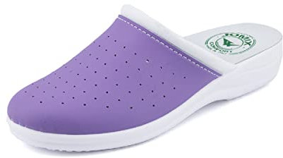 JOMIX Ciabatte Donna Casa Comode Sanitarie Ortopediche Zoccoli Infermiere Ospedale Scarpe Lavoro Pantofole Punta Chiusa Eco-Pelle ITD1752 (D Lilla, 39)