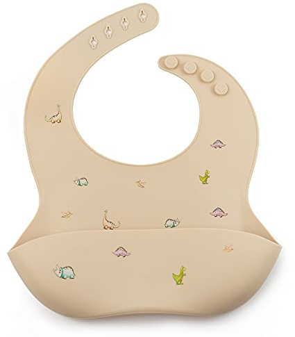J.Børn Silicone Baby Feeding Bibs | Hand-Painted Designs On Silicone Bib | Waterproof Baby Bibs | Easy To Clean Baby Weaning Bib | 4 Adjustable Sizes with Deep Front Pockets
