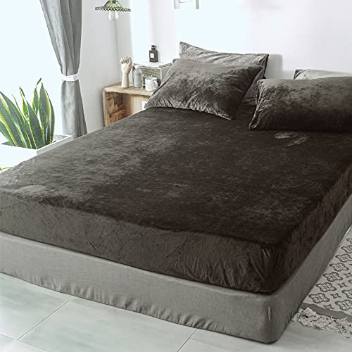 Lanqinglv Flanell Spannbettlaken Bettlaken 160x200 cm bis 25-35 cm Steghöhe Boxspringbett Topper Flauschige Warme Samt Boxspringbett Spannbetttuch Leintuch Cashmere Touch,Dunkelgrau